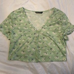Floral Button-up Cropped Tee